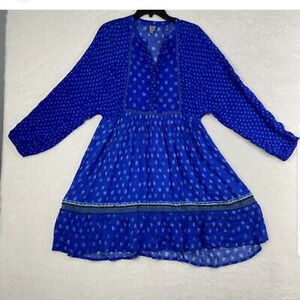 Anthropologie Bl-nk Coterie Embroidered Blue Button Up Tunic Dress Size 1X Polka
